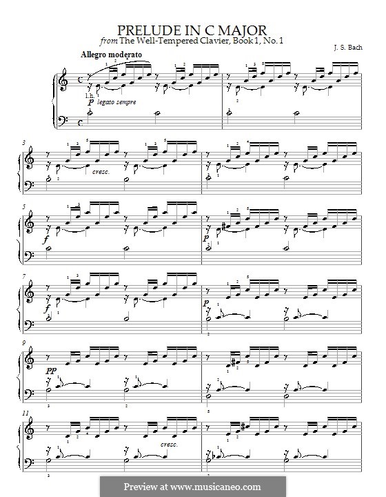 Prelude and Fugue No.1 in C Major, BWV 846: introdução, para piano by Johann Sebastian Bach