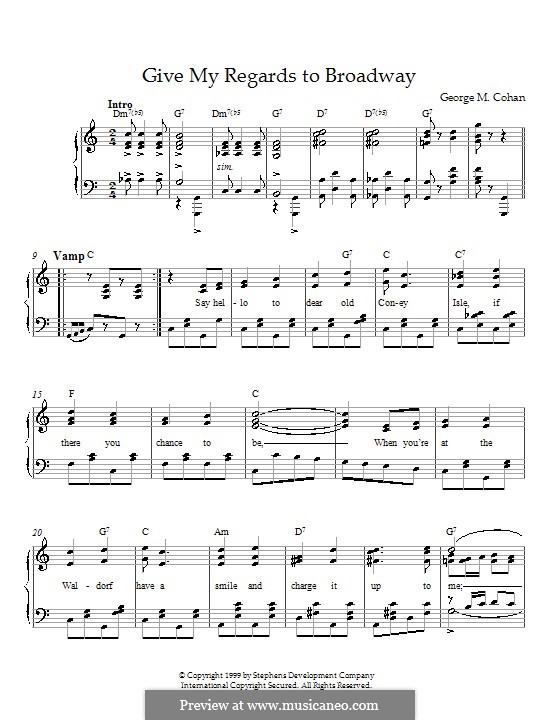 Give My Regards to Broadway: Para Piano by George Michael Cohan