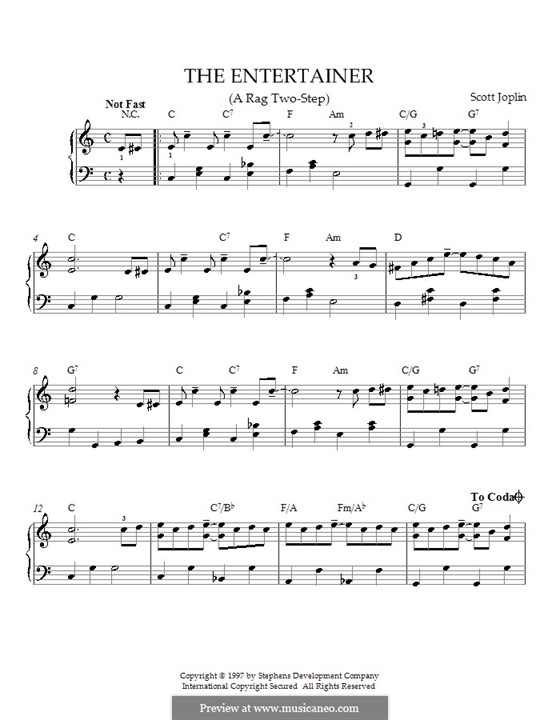 The Entertainer, for Piano: Easy version with chords by Scott Joplin