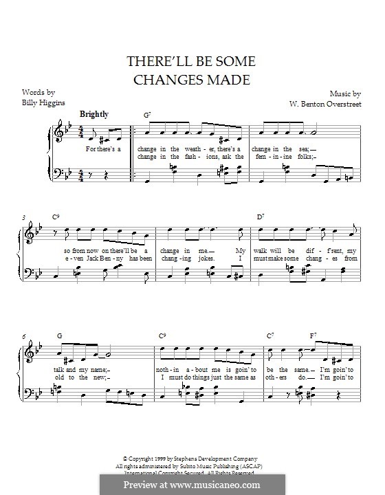 There'll Be Some Changes Made: Para Piano by W. Benton Overstreet