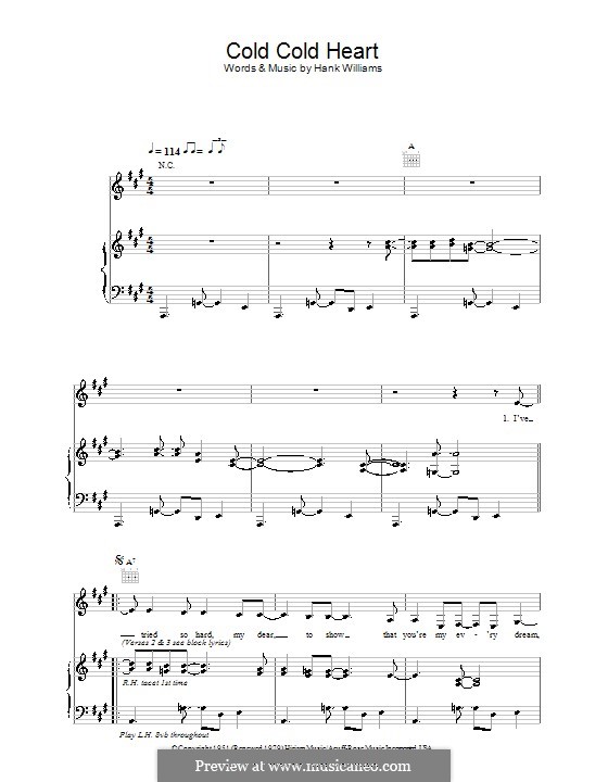 Cold, Cold Heart: Para vocais e piano (ou Guitarra) by Hank Williams