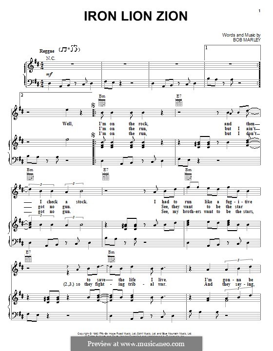 Iron Lion Zion: Para vocais e piano (ou Guitarra) by Bob Marley