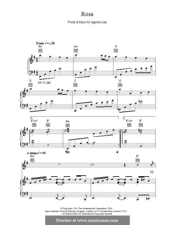 Rosa (Placido Domingo): Para vocais e piano (ou Guitarra) by Agustin Lara