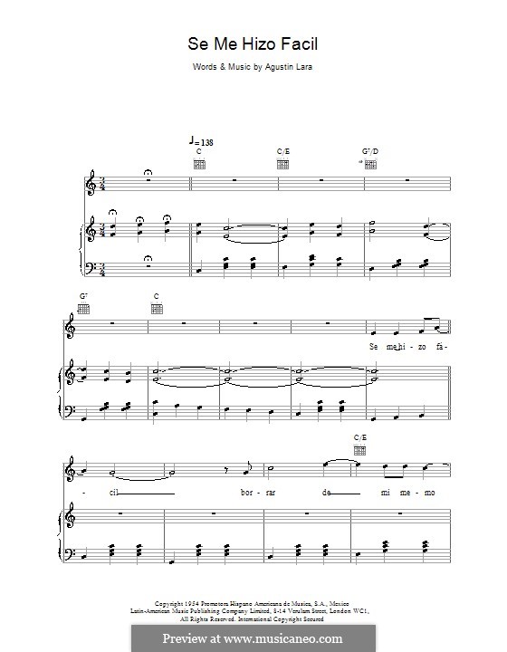 Se Me Hizo Facil (Placido Domingo): Para vocais e piano (ou Guitarra) by Agustin Lara