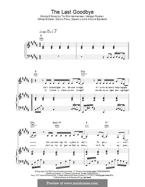 The Last Goodbye (Atomic Kitten): Para vocais e piano (ou Guitarra) by Hallgeir Rustan, Mikkel Storleer Eriksen, Tor Erik Hermansen