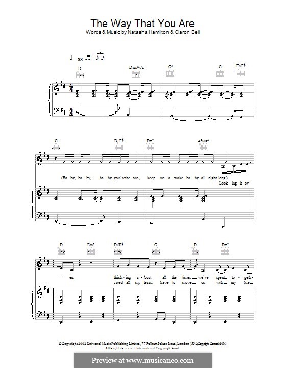 The Way That You Are (Atomic Kitten): Para vocais e piano (ou Guitarra) by Ciaron Bell, Natasha Hamilton