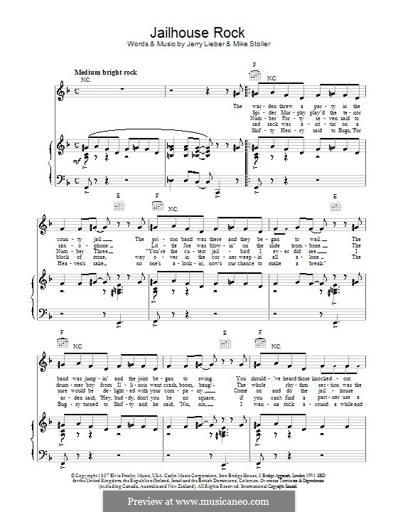 Jailhouse Rock (Elvis Presley): para voz, piano e guitarra (F Major) by Jerry Leiber, Mike Stoller