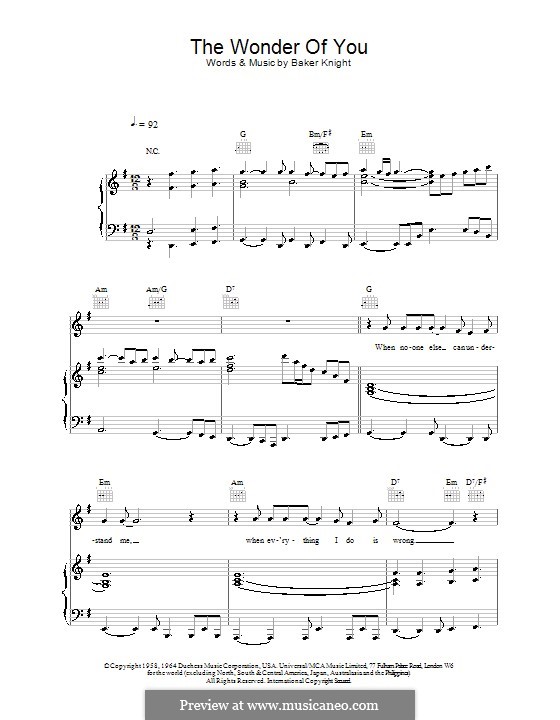 The Wonder of You (Elvis Presley): Para vocais e piano (ou Guitarra) by Baker Knight