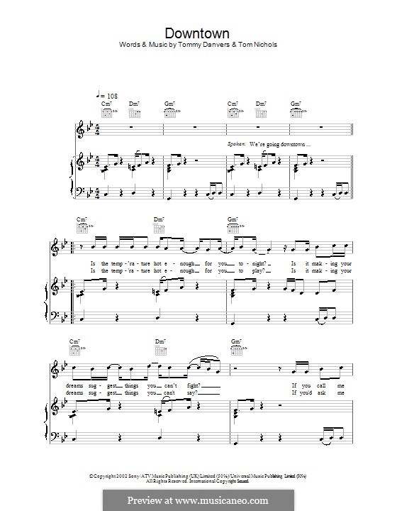 Downtown (Gareth Gates): Para vocais e piano (ou Guitarra) by Thomas Danvers, Tom Nichols