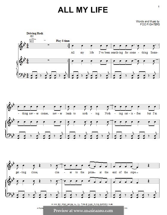 All My Life: Para vocais e piano (ou Guitarra) by Christopher Shiflett, David Grohl, Nate Mendel, Taylor Hawkins