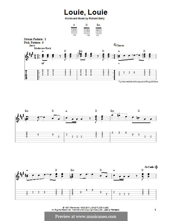 Louie, Louie (The Kingsmen): Para guitarra (versão facil) by Richard Berry