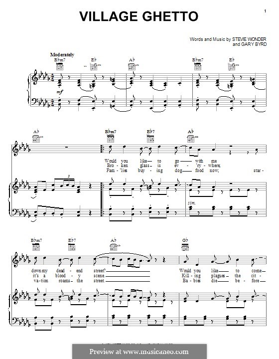 Village Ghetto (Stevie Wonder): Para vocais e piano (ou Guitarra) by Gary Byrd