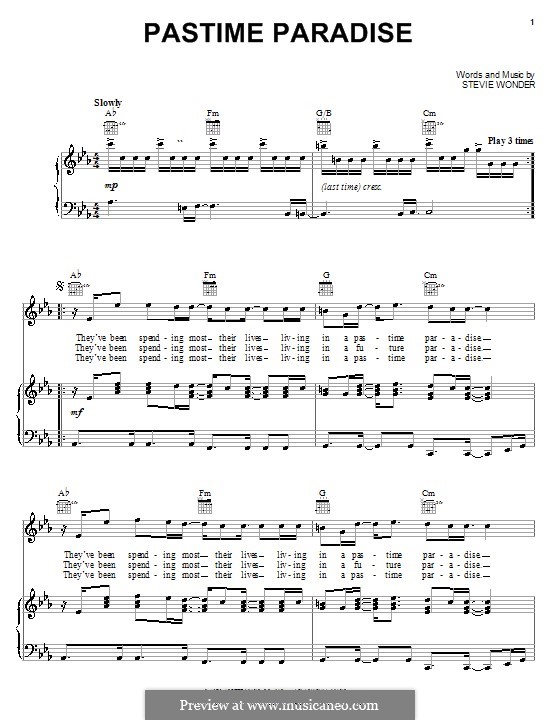 Pastime Paradise: Para vocais e piano (ou Guitarra) by Stevie Wonder