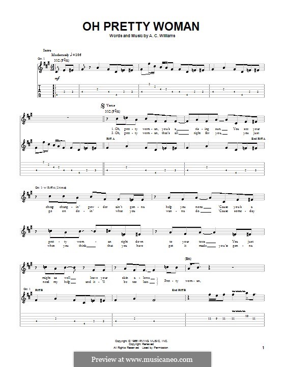 Oh, Pretty Woman: For guitar with tab (Albert King) by A. C. Williams
