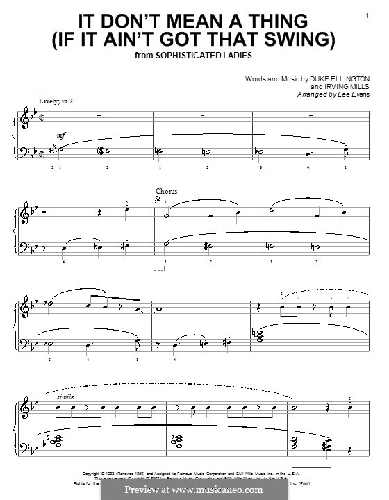 It Don't Mean a Thing (If It Ain't Got That Swing): Para Piano by Irving Mills, Duke Ellington