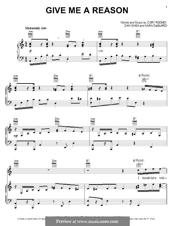 Give Me a Reason (Marc Anthony): Para vocais e piano (ou Guitarra) by Cory Rooney, Dan Shea