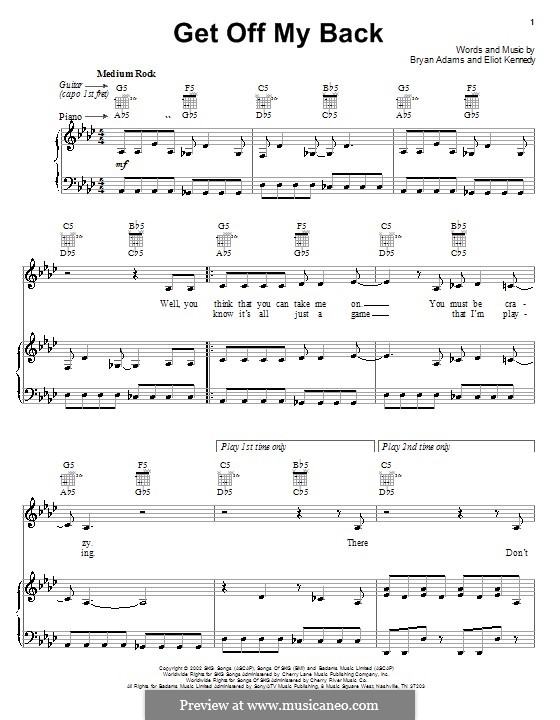 Get Off My Back: Para vocais e piano (ou Guitarra) by Bryan Adams, Eliot Kennedy