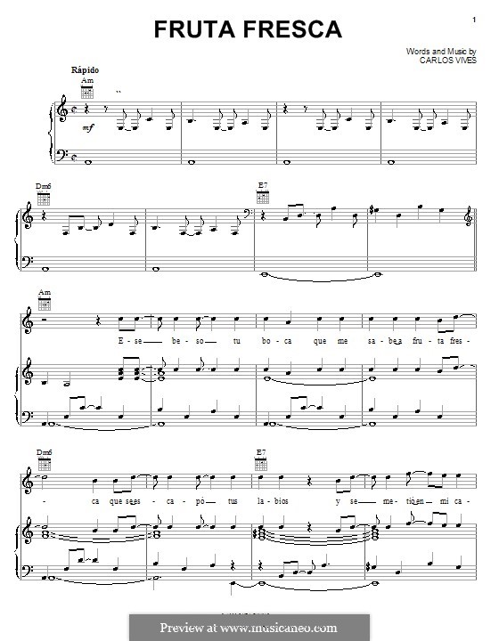 Fruta Fresca: Para vocais e piano (ou Guitarra) by Carlos Vives