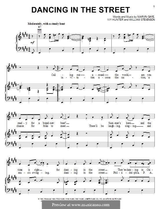 Dancing in the Street (Martha & The Vandellas): Para vocais e piano (ou Guitarra) by Ivory Joe Hunter, Marvin P. Gaye, William Stevenson