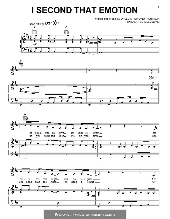 I Second That Emotion (Smokey Robinson & The Miracles): Para vocais e piano (ou Guitarra) by Al Cleveland, Smokey Robinson