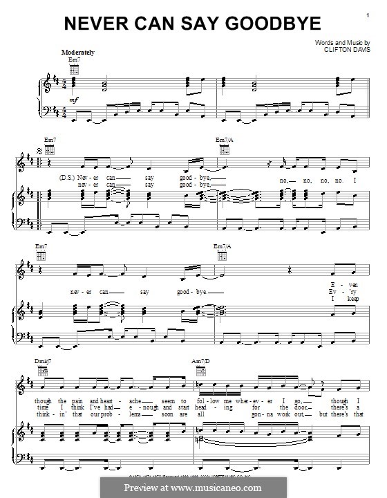 Never Can Say Goodbye (The Jackson 5): Para vocais e piano (ou Guitarra) by Clifton Davis