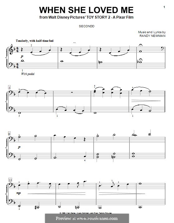 When She Loved Me (from Toy Story 2): For piano four hands (Sarah McLachlan) by Randy Newman