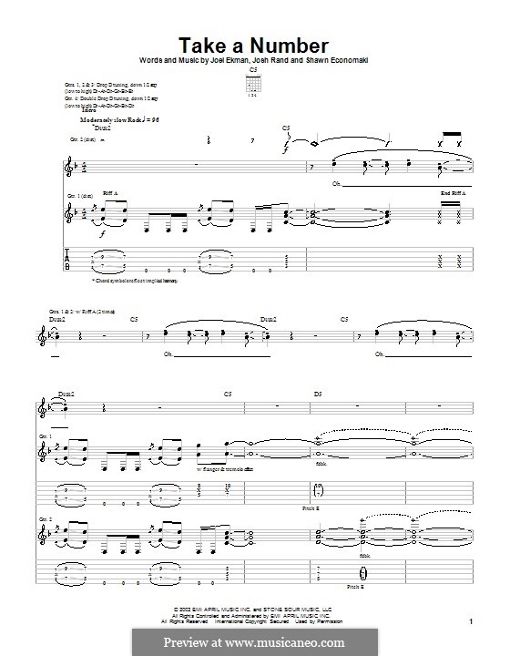 Take a Number (Stone Sour): Para guitarra com guia by Joel Ekman, Josh Rand, Shawn Economaki