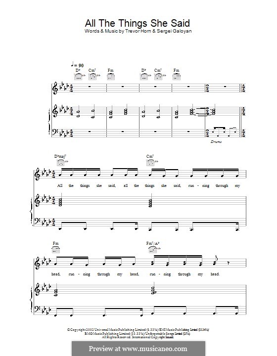All the Things She Said (t.A.T.u.): Para vocais e piano (ou Guitarra) by Sergei Galoyan, Trevor Horn