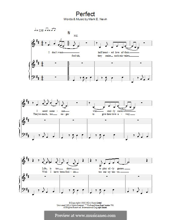 Perfect (Fairground Attraction): Para vocais e piano (ou Guitarra) by Mark E. Nevin