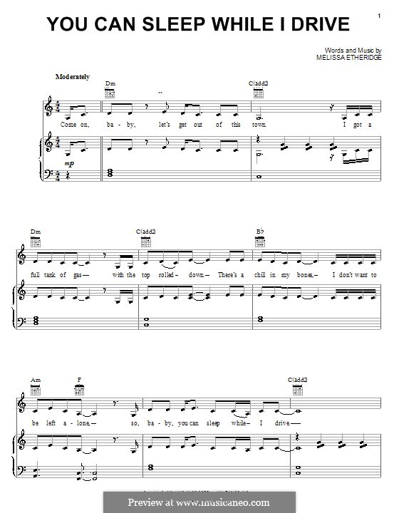You Can Sleep While I Drive: Para vocais e piano (ou Guitarra) by Melissa Etheridge