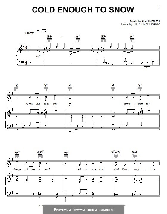 Cold Enough to Snow (from Life with Mikey): Para vocais e piano (ou Guitarra) by Alan Menken