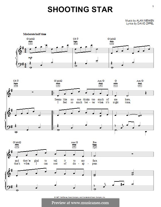 Shooting Star: Para vocais e piano (ou Guitarra) by Alan Menken
