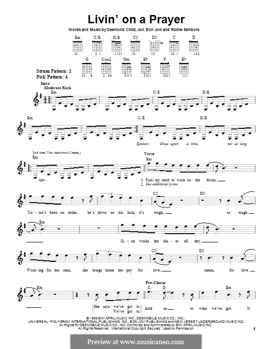 Guitar version: Very easy notes by Desmond Child, Jon Bon Jovi, Richie Sambora