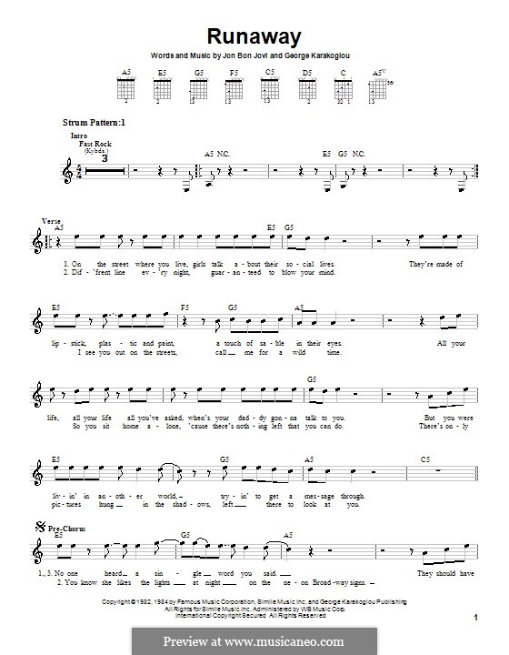 Runaway (Bon Jovi): Para guitarra (versão facil) by George Karakoglou, Jon Bon Jovi