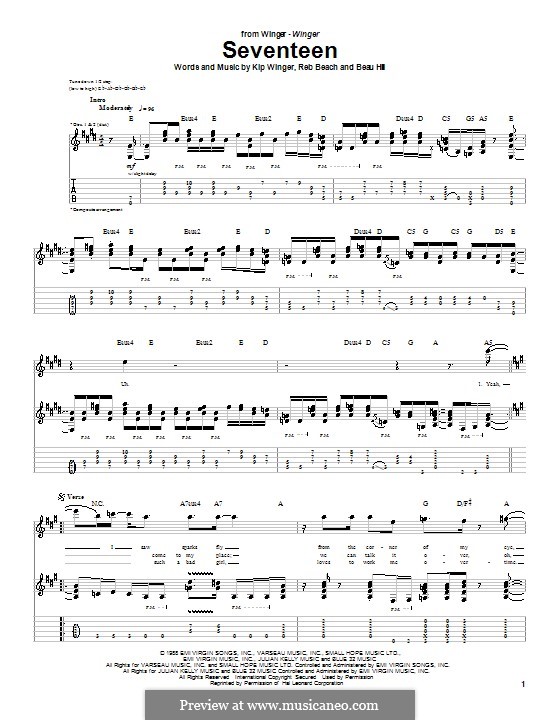 Seventeen (Winger): Para guitarra com guia by Beau Hill, Kip Winger, Reb Beach