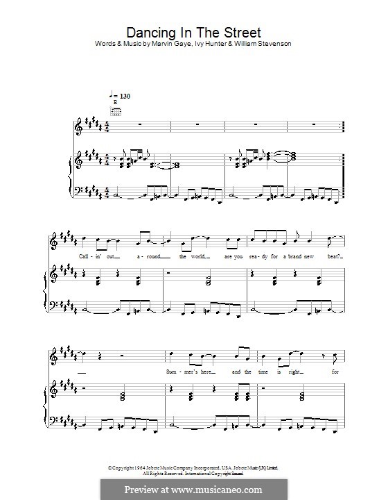 Dancing in the Street (Martha & The Vandellas): Para vocais e piano (ou Guitarra) by Ivory Joe Hunter, Marvin P. Gaye, William Stevenson