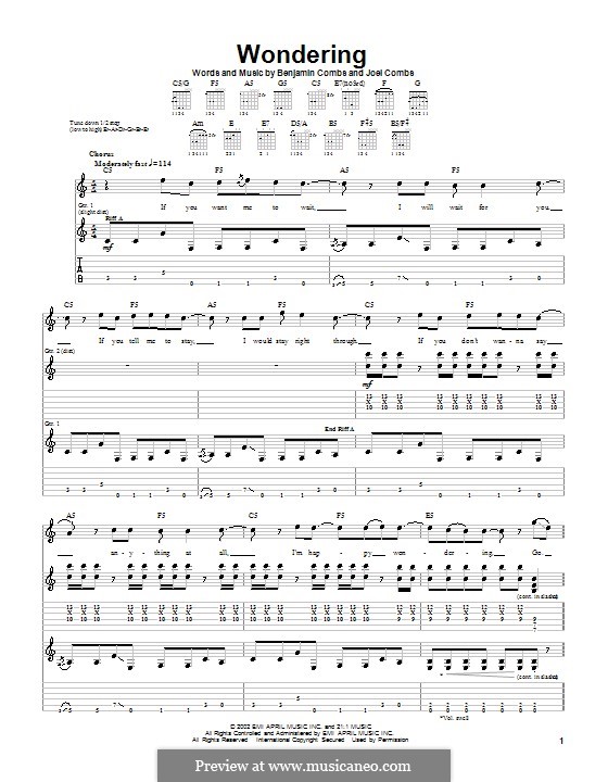 Wondering (Good Charlotte): Para guitarra com guia by Benjamin Combs, Joel Combs
