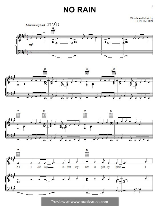 No Rain (Blind Melon): Para vocais e piano (ou Guitarra) by Brad Smith, Christopher Thorn, Glen Graham, Roger Stevens, Shannon Hoon