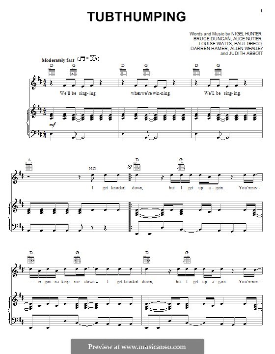 Tubthumping (Chumbawamba): Para vocais e piano (ou Guitarra) by Alice Nutter, Bruce Duncan, Nigel Hunter