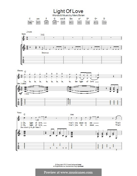 Light of Love (T Rex): Para guitarra com guia by Marc Bolan