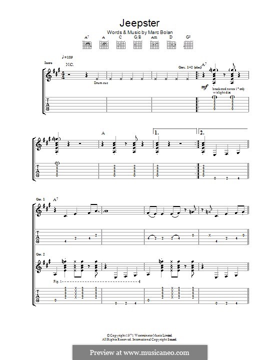 Jeepster (T Rex): Para guitarra com guia by Marc Bolan