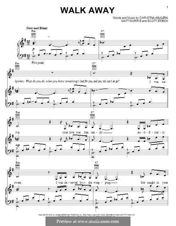 Walk Away (Christina Aguilera): Para vocais e piano (ou Guitarra) by Matt Morris, Scott Storch