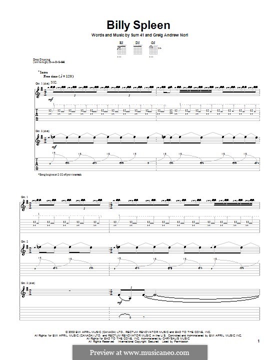 Billy Spleen (Sum 41): Para guitarra com guia by Greig Andrew Nori