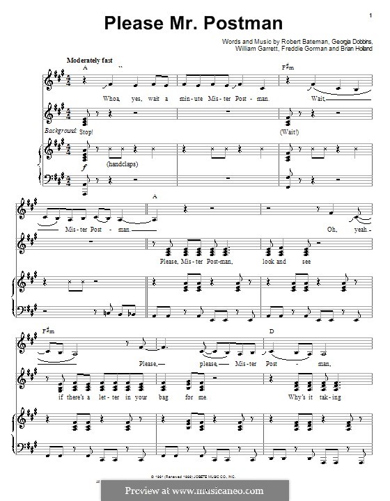 Please Mr. Postman: para voz e piano ou guitarra (Carpenters) by Brian Holland, Freddie Gorman, Georgia Dobbins, Robert Bateman, William Garrett