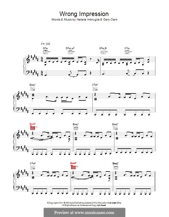 Wrong Impression: Para vocais e piano (ou Guitarra) by Gary Clark, Natalie Imbruglia