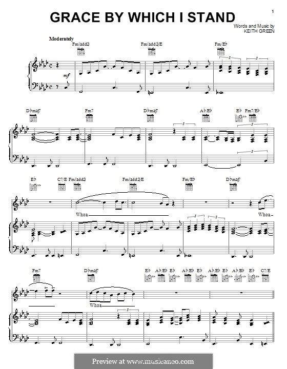 Grace By Which I Stand: Para vocais e piano (ou Guitarra) by Keith Green