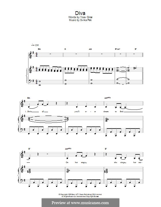 Diva (Dana International): Para vocais e piano (ou Guitarra) by Svika Pick, Yoav Ginai