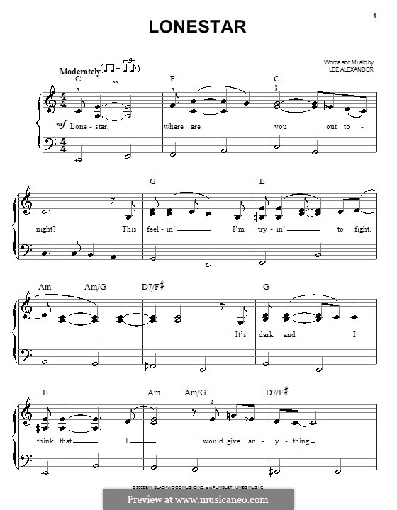 Lonestar (Norah Jones): Facil para o piano by Lee Alexander