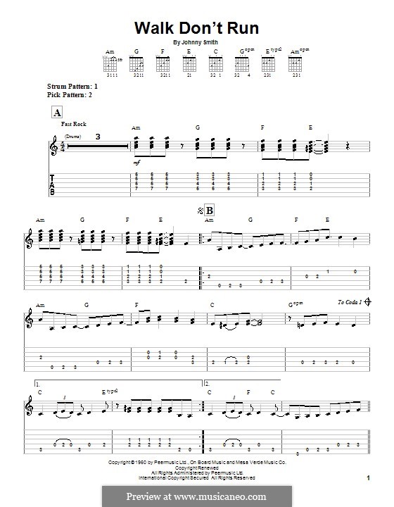 Walk Don't Run (The Ventures): Para guitarra (versão facil) by Johnny Smith