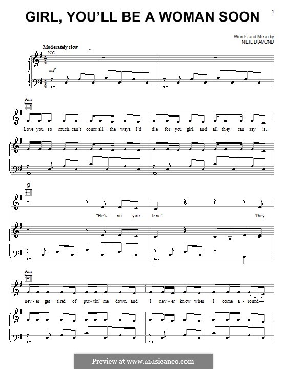 Girl, You'll Be a Woman Soon: Para vocais e piano (ou Guitarra) by Neil Diamond